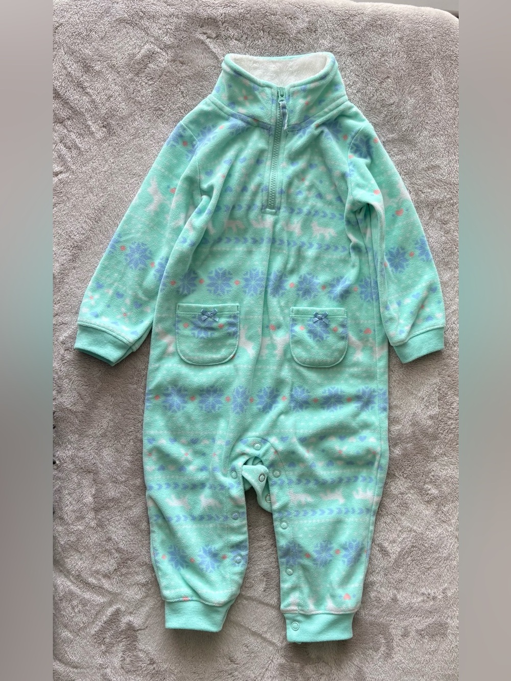 Carter's Mint Green Fleece One-Piece Footie with Snowflake Print